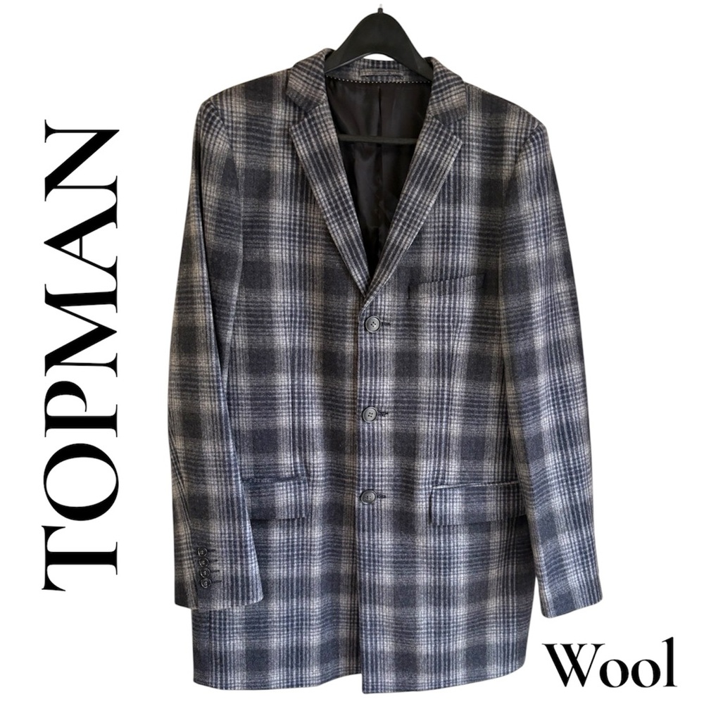 Topman - Sharp Men’s Gray/Black Plaid Wool Blend Car Coat. Size 44. New w/o tags - Picture 4 of 11